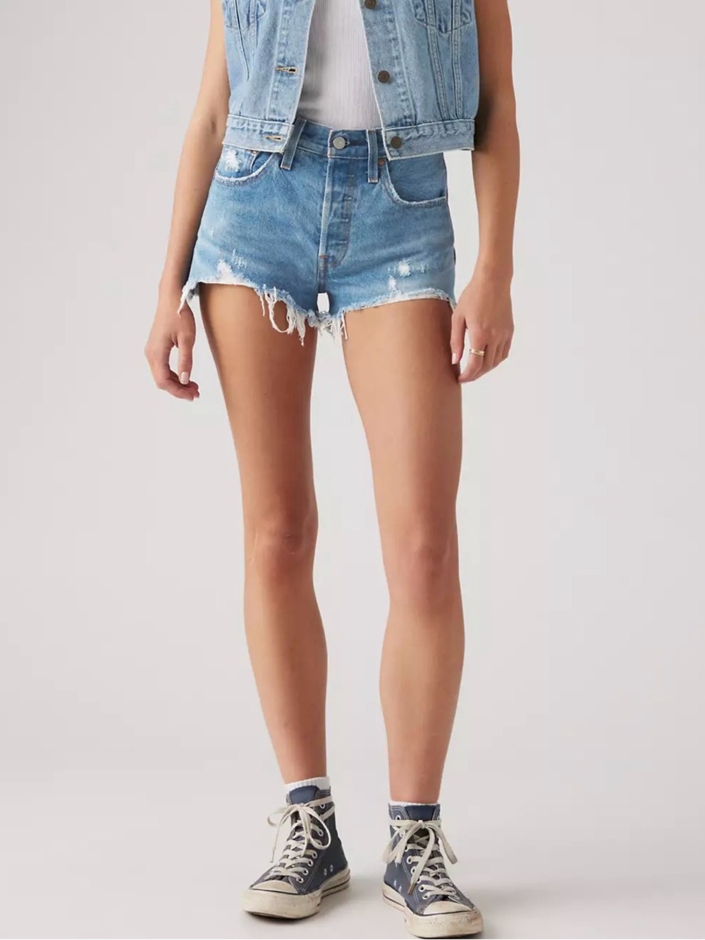 Levi's 501 High-Rise Distressed Denim Shorts - Blue